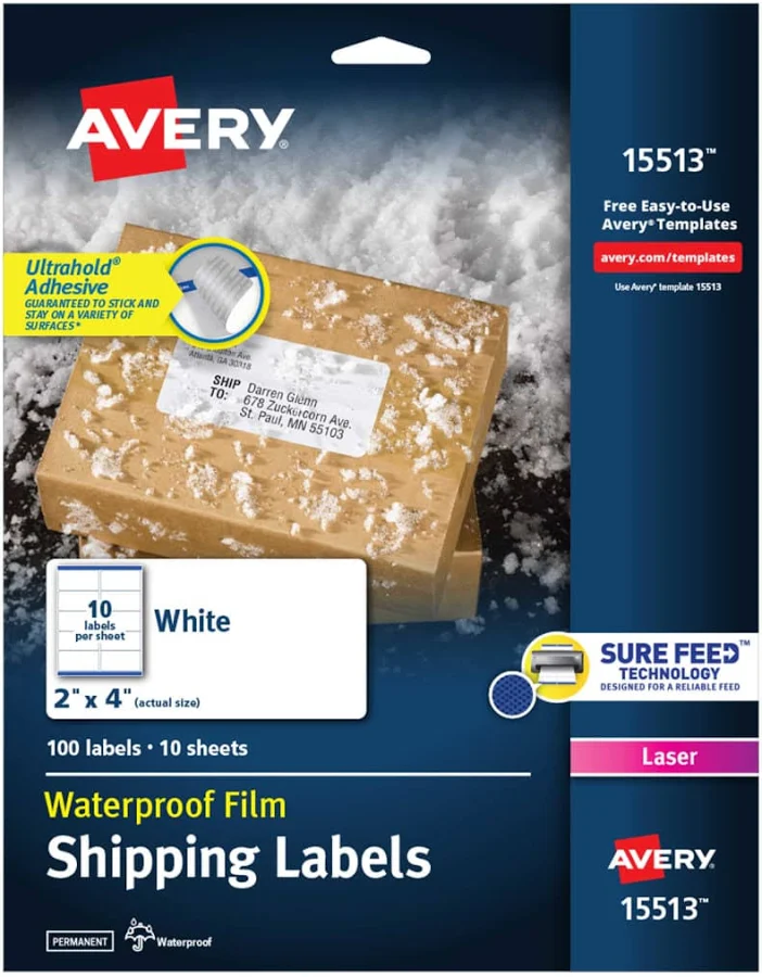 Avery? Waterproof Ultrahold Permanent Adhesive TrueBlock Laser Labels