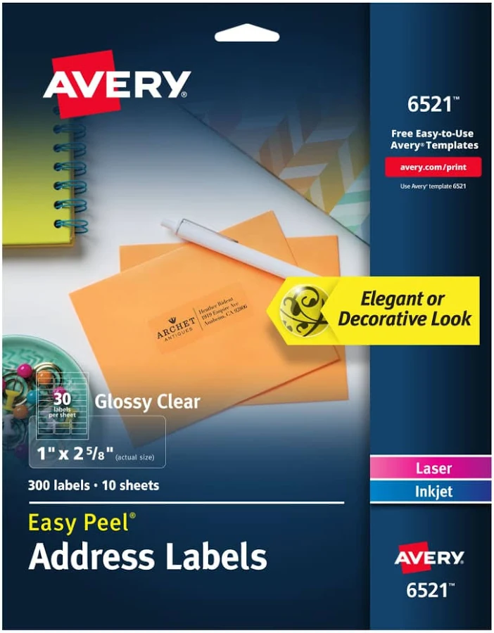 Avery Glossy Clear Easy Peel Mailing Labels