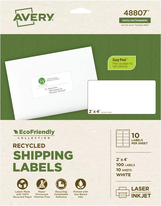 EcoFriendly Shipping Labels 2" x 4" 100 Labels