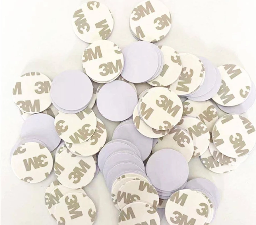 50pcs NTAG215 NFC Tags Cards with 3M Sticker, White Round PVC Coin Cards, 1inch, 504 Byte Compatible with NFC Enabled Mobile Phones