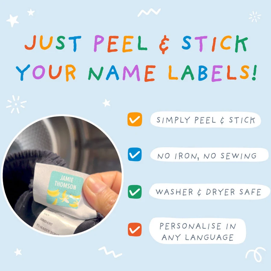 No-Iron Personalized Stick-On Labels for Clothes | Durable School Uniform Name Tags