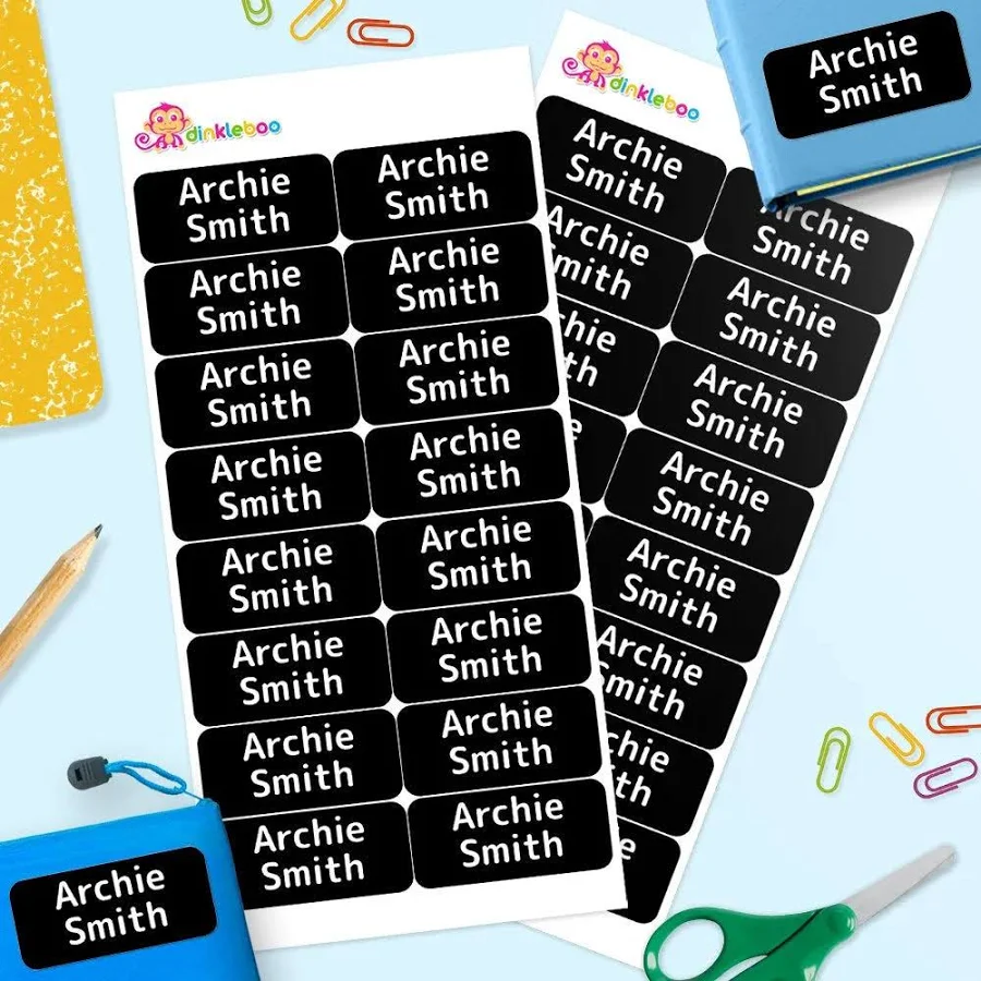Personalized Single Color Rectangle School Name Labels – Stick On Name Labels for Kids (Pack of 32) | Perfect for School, Daycare & Home