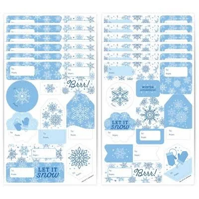 Big Dot of Happiness Blue Snowflakes Assorted Winter Holiday Party Gift Tag Labels