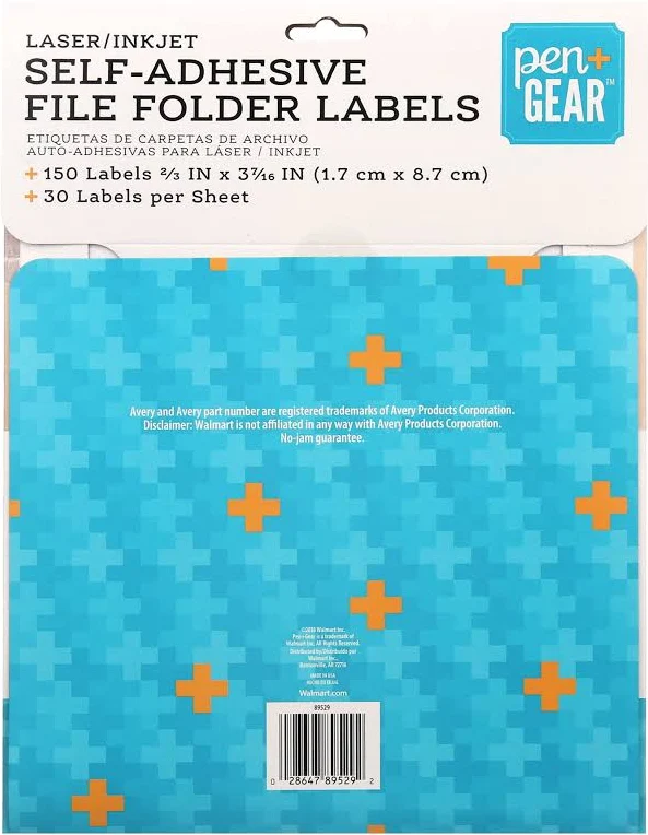 Pen + Gear Laser/Inkjet White File Folder Labels with Simply-cover Block-Out Permanent Adhesive, 30 Labels per Sheet, 750 Labels, Size: 2/3 inch x 3 7