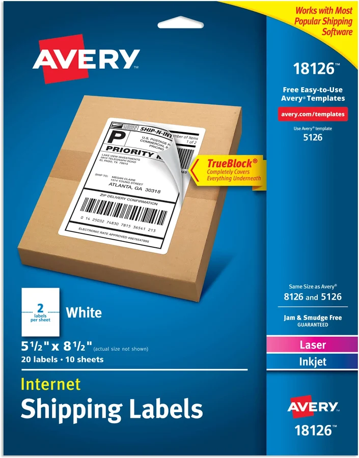 Avery?? Half-Sheet Shipping Labels 5-1/2" x 8-1/2