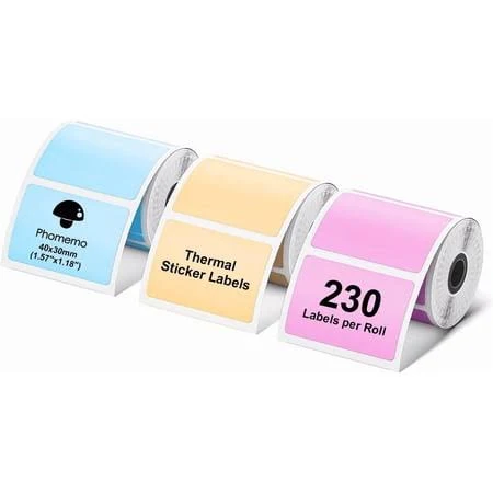 Phomemo M110 Labels, M110/m220/m221/m120/m200 Thermal Labels 1.57 inch x 1.18 inch(40mmx30mm), M110 Labels Self-Adhesive Label, 230 Labels/Roll, 3 