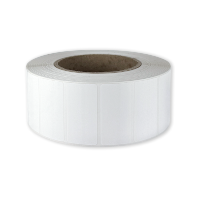 Polypropylene self-adhesive labels 50x25 mm durable white glossy plastic for thermal transfer, 2400 labels per roll