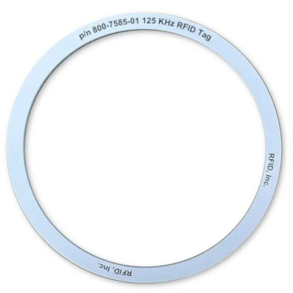 Model 1761-8575-RW PVC Laminate Puck Tag, 75mm dia ID x 85mm dia OD x 2mm thick, peel & stick, 125 KHz RFID Tag