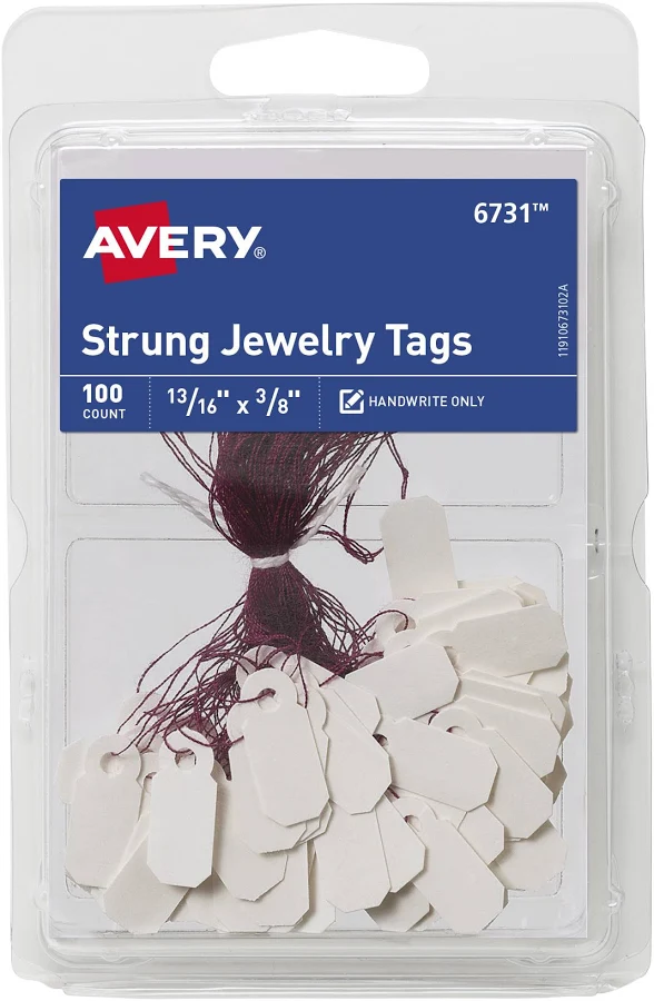 Avery Jewelry Tags Strung 13/16 x 3/8 100 Tags