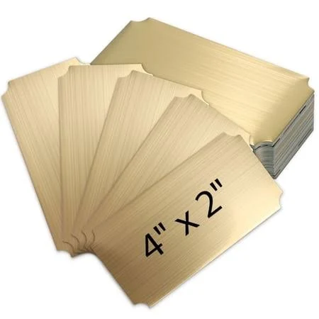 30 Pcs Metal Name Plates, 4x2 inch Brushed Gold Stainless Steel Tags with Notched Corner, Engraved Blank Label Plates with Adhesive Backing for 