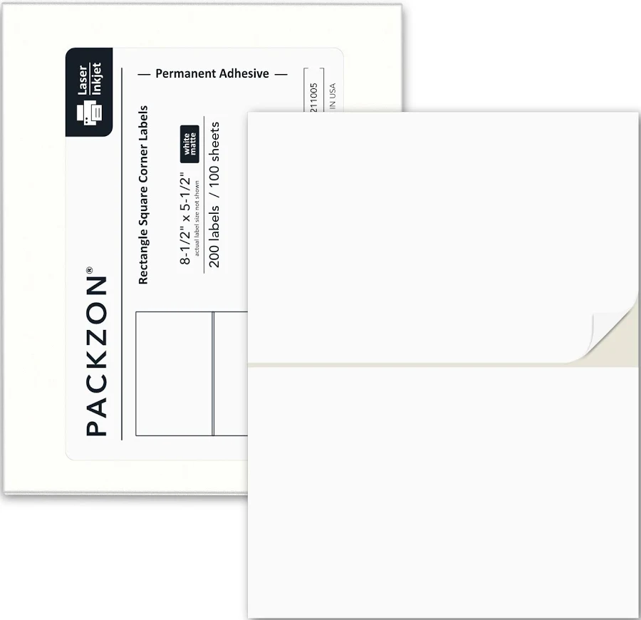 200 8.5x5.5 Half Sheet Shipping Labels for Laser And Inkjet Printers