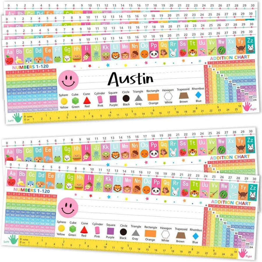 Aoibox 36 Pack Colorful Classroom Desk Name Tags Manuscript Student Name Plates Self-Adhesive Waterproof Teaching Supplies