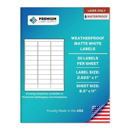 Premium Label Supply Waterproof White Address Sticker Labels 2.625 x 1 inch Laser Printers Only (30 Labels/Sheet), 10 Sheets - 300 Total Adhesive 