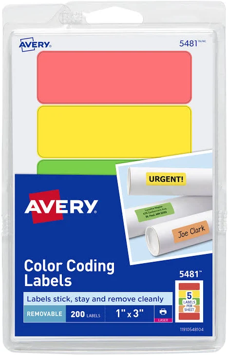 Avery Removable Print or Write Color Coding Labels