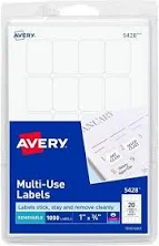 Avery Self-adhesive Removable Labels, 0.75 X 1 Inches, White, 18 Packs