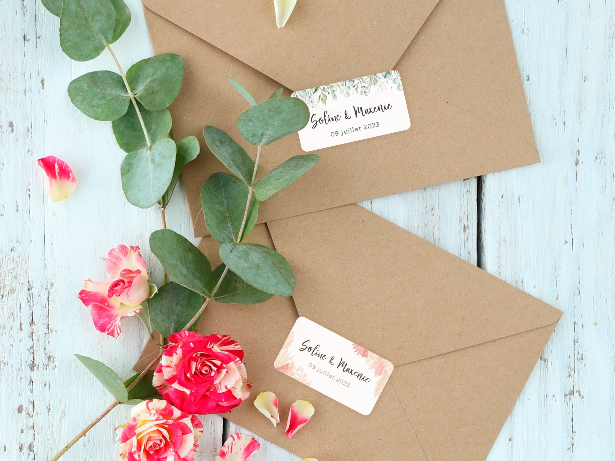 Personalized self-adhesive labels, stickers for weddings, baptisms, birthdays, rectangular format