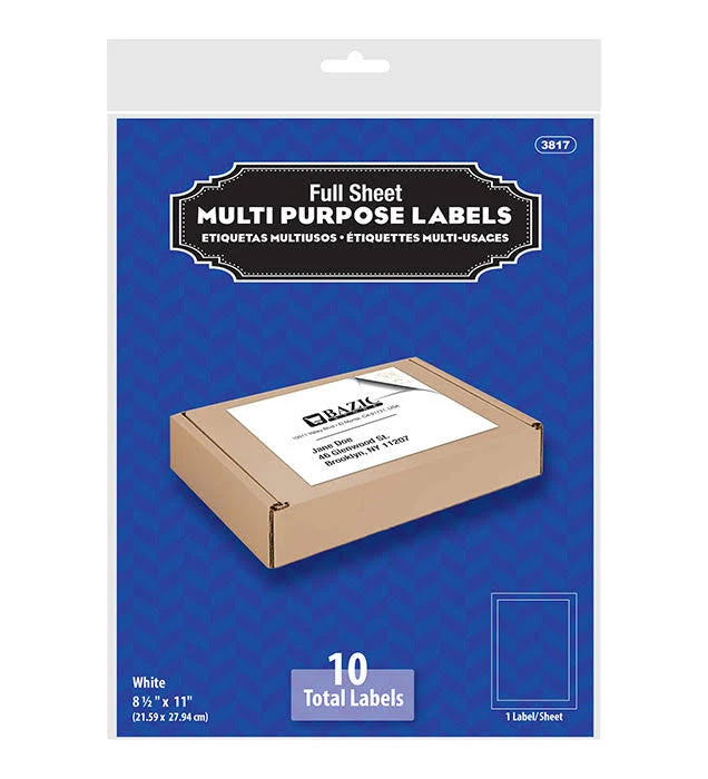 Bazic 8.5" X 11" Full Sheet White Multipurpose Labels