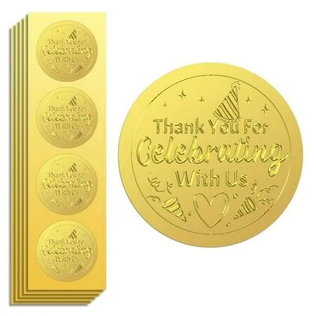 Gold Foil Embossed Thank You for Celebrating with US 2 Inch 100Pcs Self Adhesive