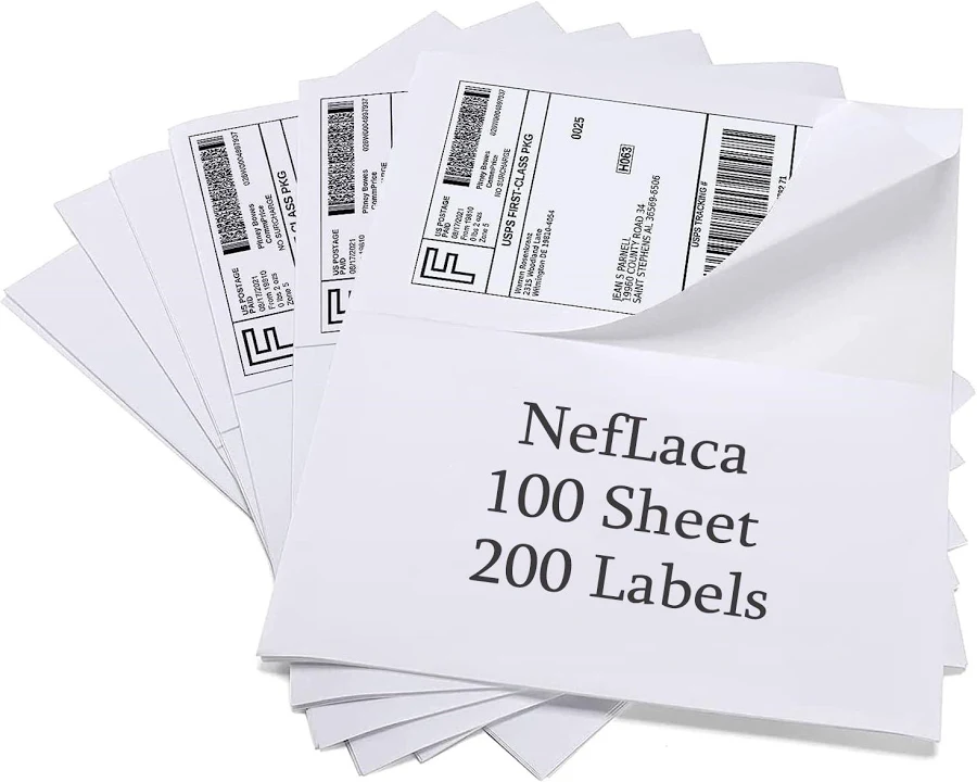 Neflaca Half Sheet Shipping Labels 8.5 inch x 5.5 inch White Self Adhesive Mailing Labels for Laser/Inkjet Printer 200 Labels