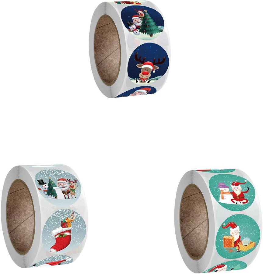 Christmas Sticker Roll, 500pcs Self-Adhesive Holiday Labels for Gift Box Bedroom Wall Party Decor - 1 Roll (Assorted), Size: One Size*1+One Size*1+One