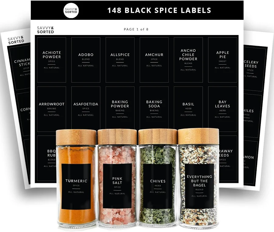 Savvy & Sorted Black Minimalist Spice Labels