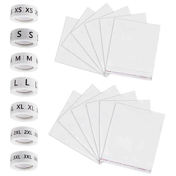7 Rolls 7 Styles Paper Self-Adhesive Clothing Size Labels Sticker Rolls, for Clothes, Size Tags, Round, with Rectangle OPP Self-Adhesive