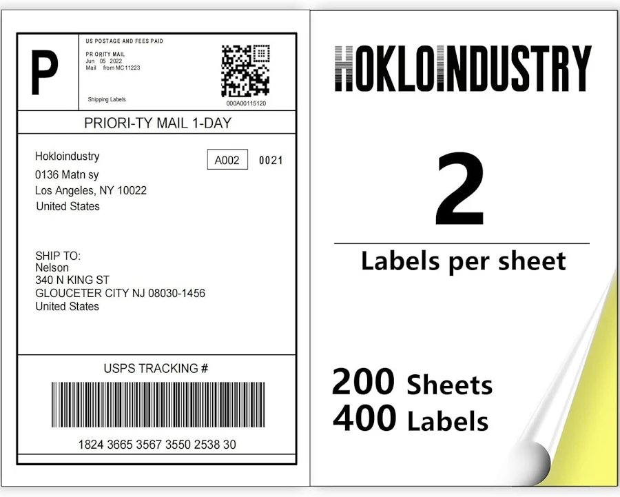 Half Sheet Labels(200 Sheet,400 Labels),Printable White Shipping Labels for Laser/Inkjet Printer,8.5"x5.5" Half Sheet Shipping Labels 2 per Sheet,