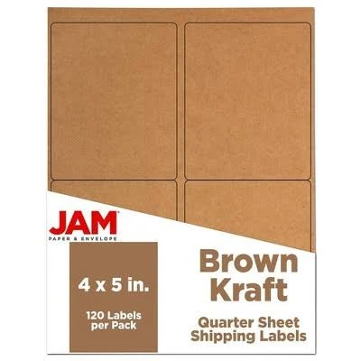JAM Paper Shipping Address Labels 4 x 5 Brown Kraft 120 Pack