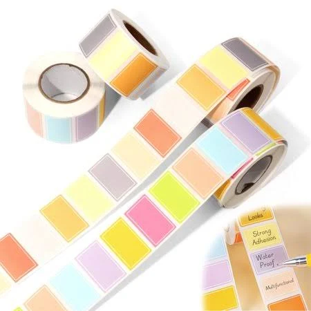 2000 Pcs 4 Rolls Rectangular Color Label Stickers, 1 inch x 0.6 inch Self-Adhesive Assorted Colors Coding Labels, Waterproof Tags for Storage, 