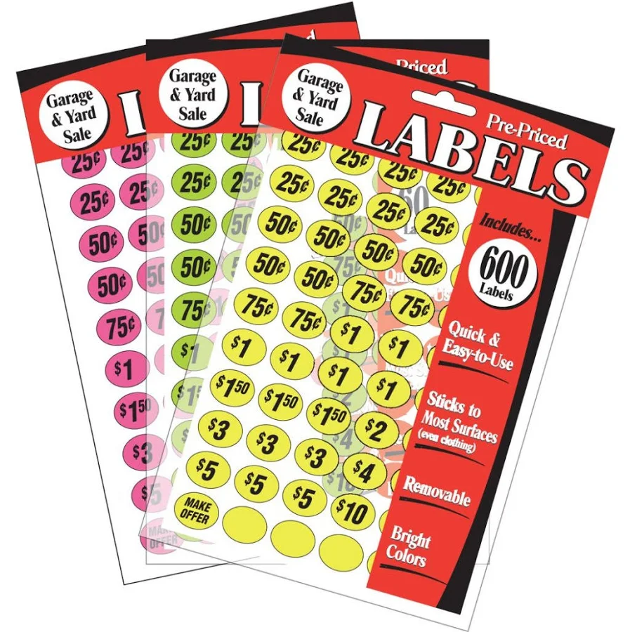 Pre Priced Labels Garage/Yard Sale Price Labels