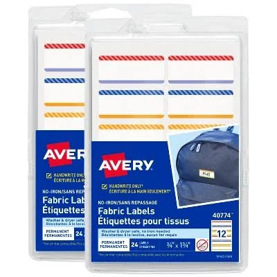 Avery No-Iron Fabric Labels Playful Stripes 48ct