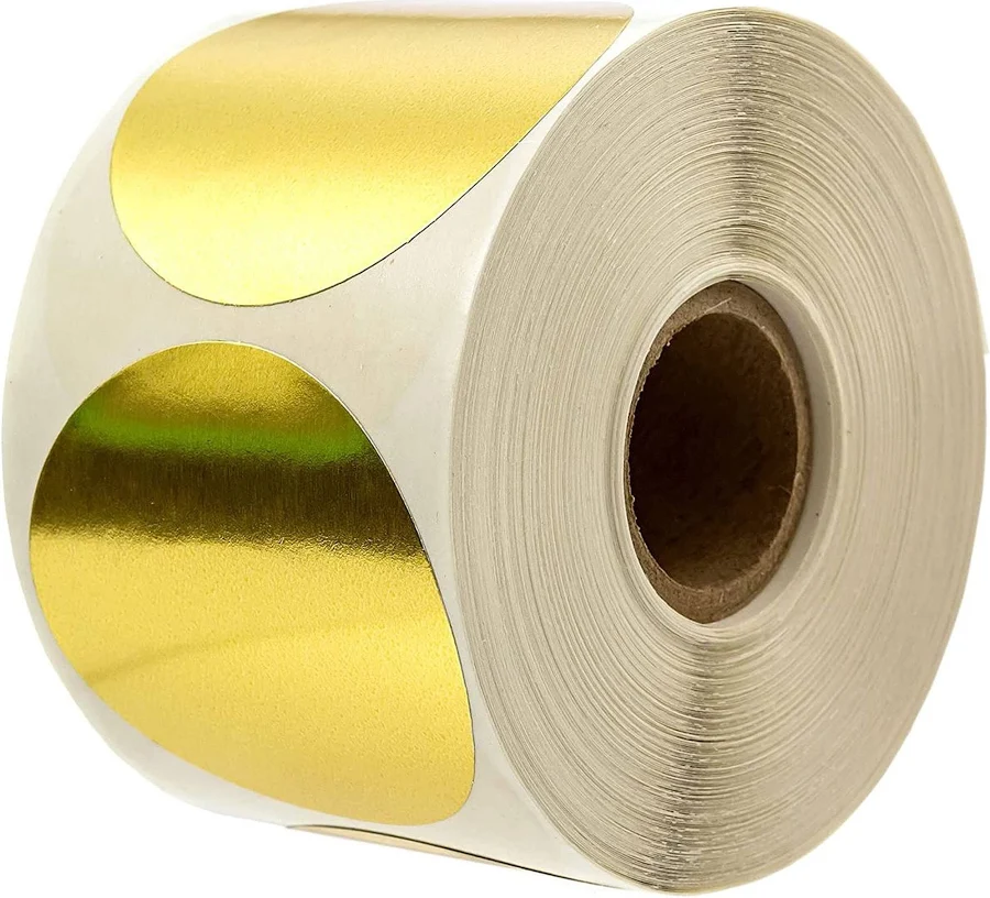 2" Metallic Gold Color Coding Stickers / Permanent Adhesive - 500/Roll