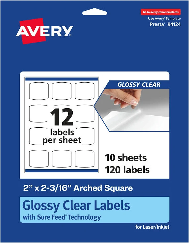 Avery Glossy Clear Arched Square Labels