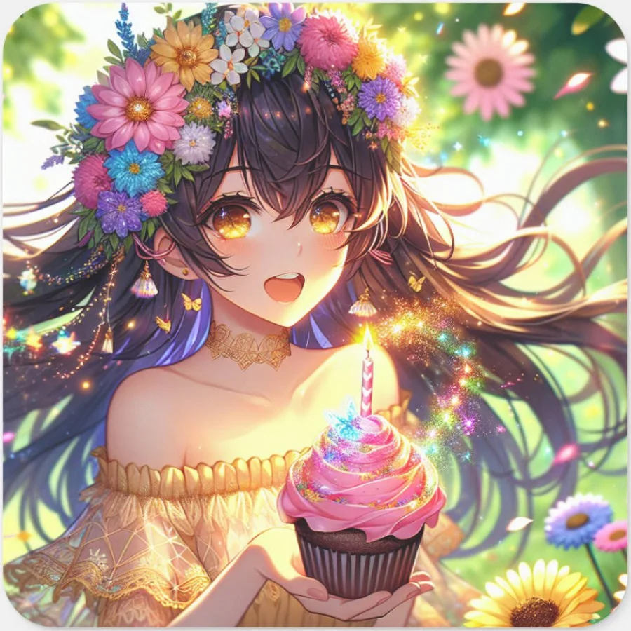 Large Pretty Anime Girl Birthday Square Sticker