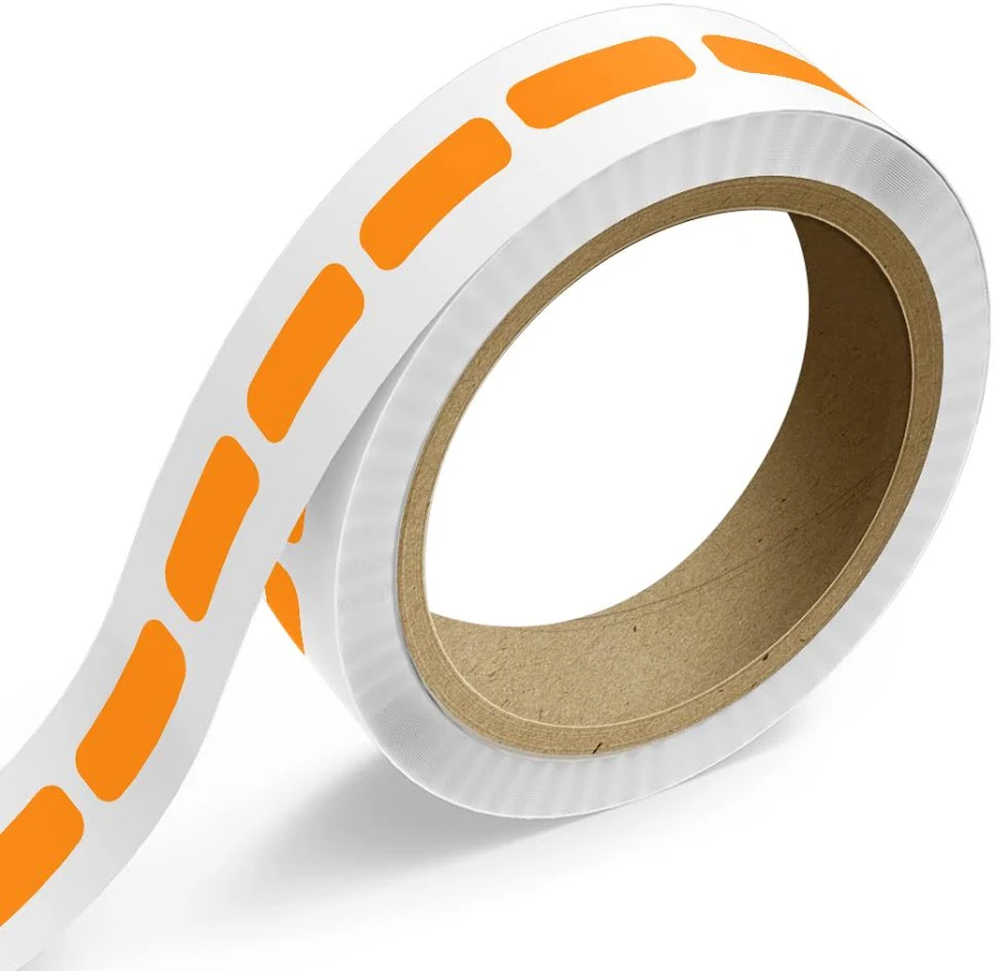 3/8 x 1 Inch Roll of Rectangle Labels - Bright Adhesive - Neon Orange - 125 Pack