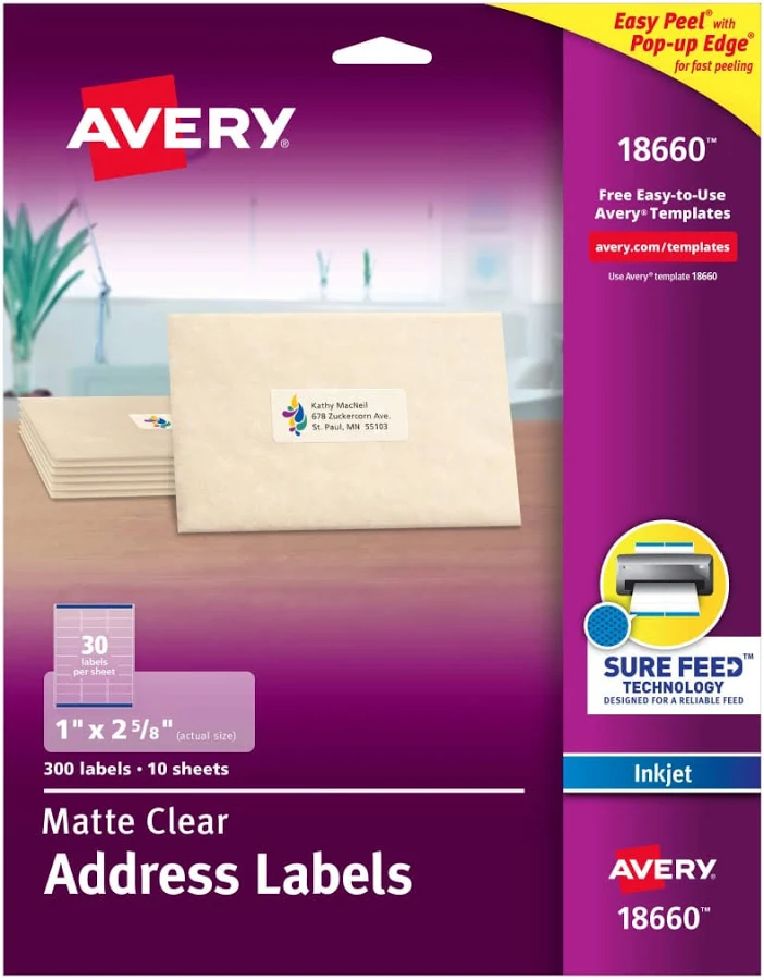Avery 8660 Clear Easy Peel Address Labels