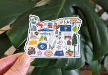 Oregon Sticker, Beaver State, OR Landmark Icons, State Pride Travel Souvenir, PN