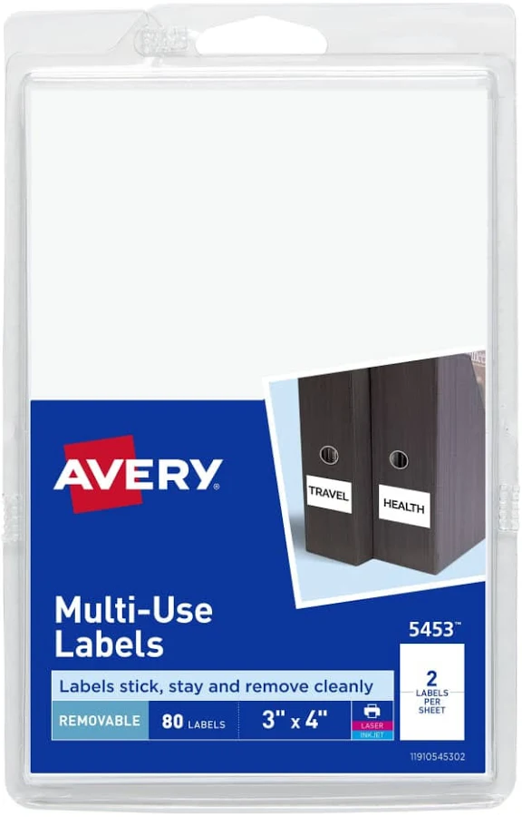 Avery Self-Adhesive Removable Labels 3 x 4 Inches White 80 per Pack
