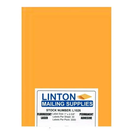 Blank Laser Labels, Fluorescent Orange, 1 inch x 2-5/8 inch, 30 Labels Per Sheet, Peel and Stick