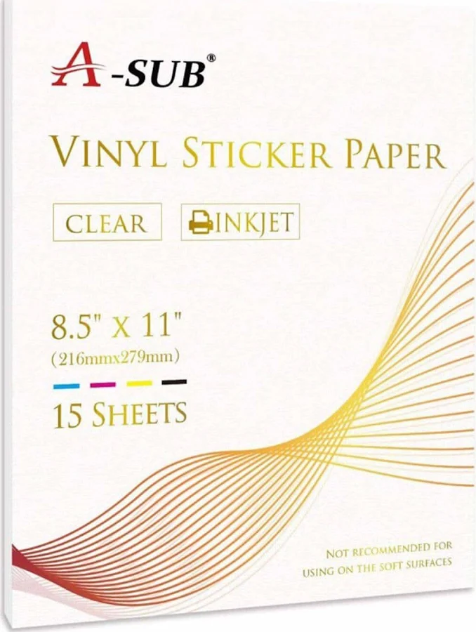 A-sub Waterproof Clear Vinyl Sticker Paper for Inkjet Printers