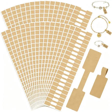 Teloly 1000 Pcs Jewelry Tags,Self Adhesive Jewelry Price Tags Stickers,Kraft Blank Rectangle Ring Tag Label for Necklace Earring Bracelet Pricing 