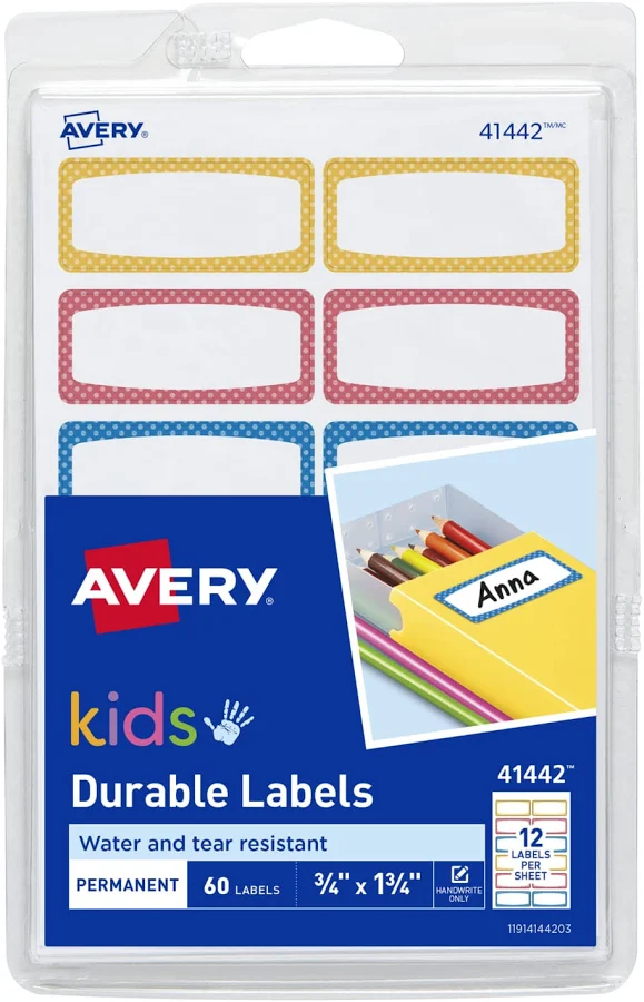 Avery Permanent Durable Labels Kids 3/4" x 1-3/4 41443