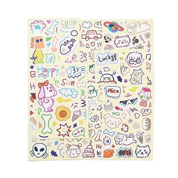 8Pcs PVC Self-Adhesive Waterproof Decals DIY Albums Diary Laptop Decoration Cartoon