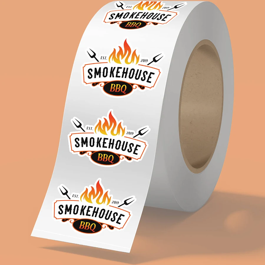 250 Imprinted Roll Labels - 2" x 1" BOPP stickers on roll - 3.5 mil - Clear