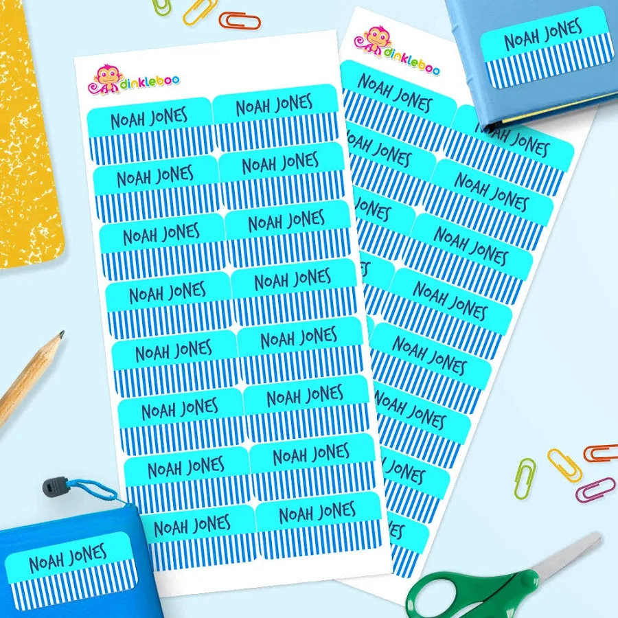 Personalized Stripe Stack Rectangle School Name Labels – Stick On Name Labels for Kids (Pack of 32) | Perfect for School, Daycare & Home