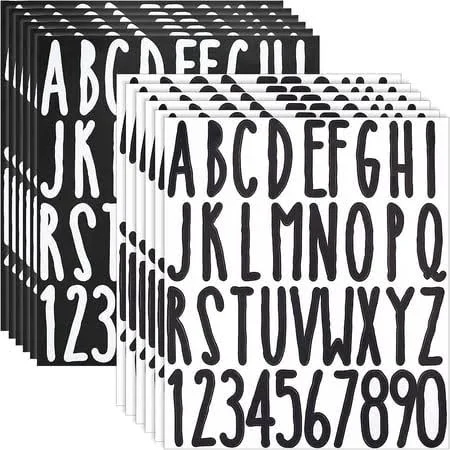 12 Sheets 2 Colors PVC Self-adhesive Label Stickers Waterproof Decals Kitchen Mailbox Letters