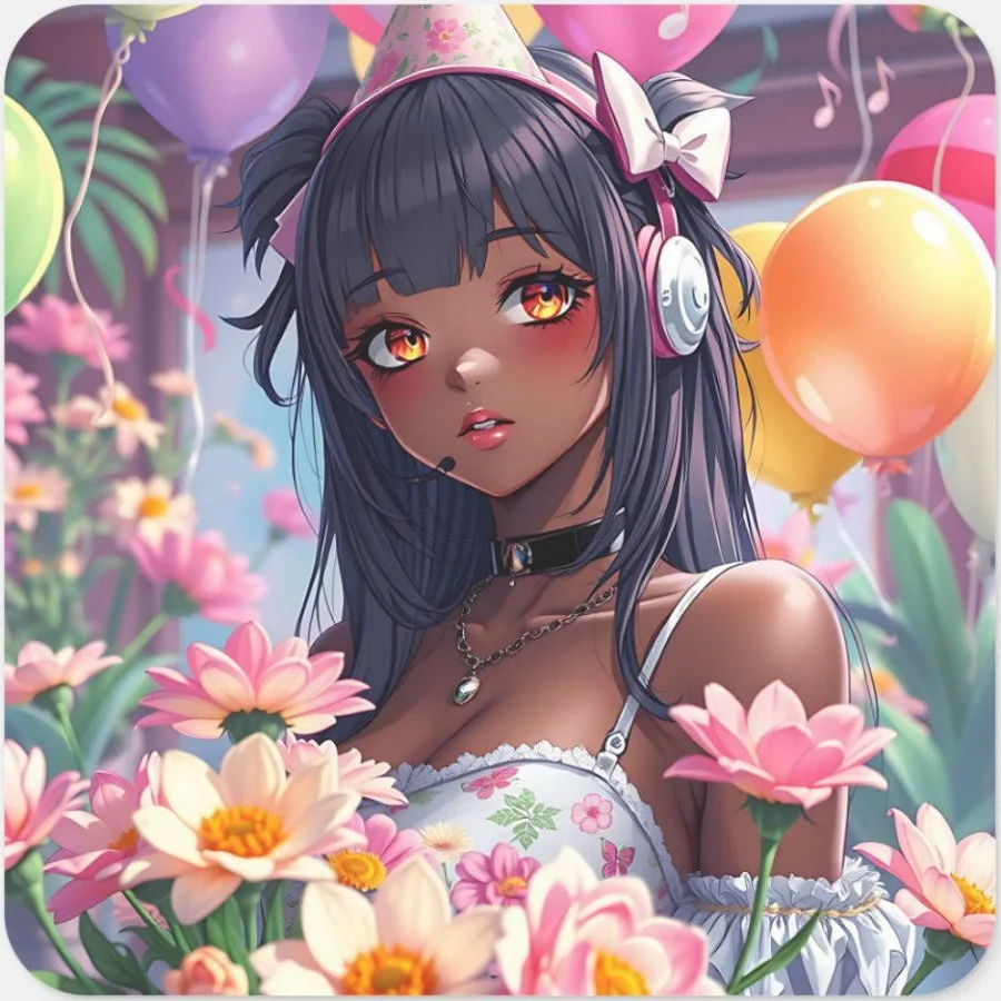 Pretty Anime Girl of Color Personalized Birthday Square Sticker