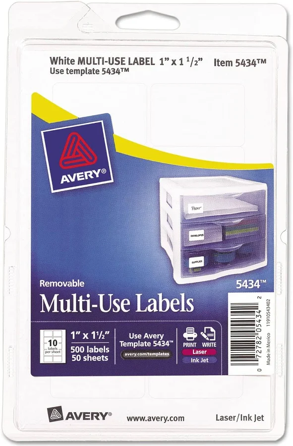 Avery Self-Adhesive Removable Labels 0.5 x 1.75 Inches