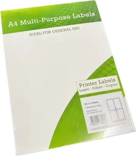 UP A4 Multipurpose Labels 4 Per Sheet 139 x 99.1mm (White) Pk of 100 A4MPL04