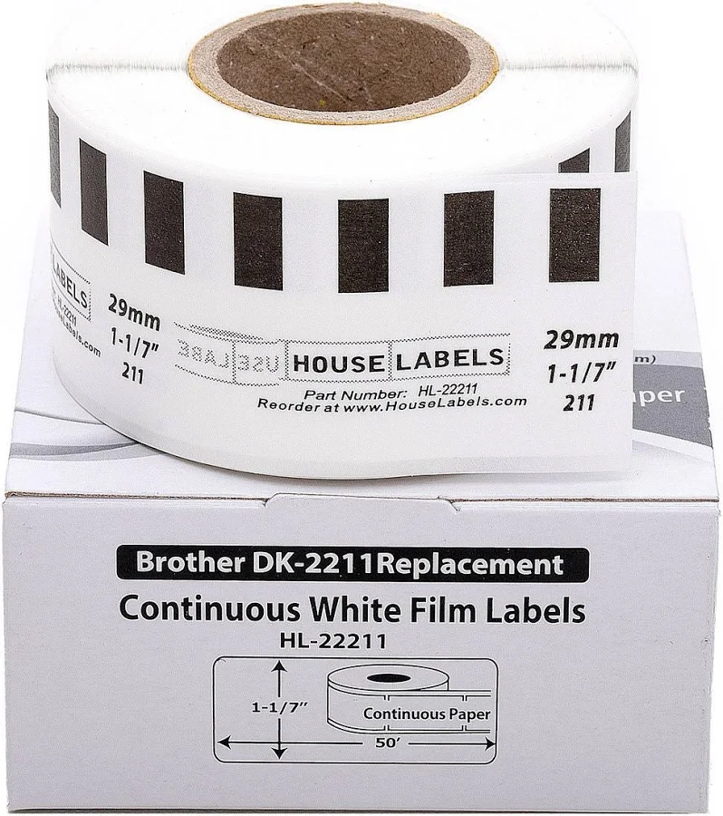 1 Roll; 1-1/7"x 50 feet Continuous White Film Label